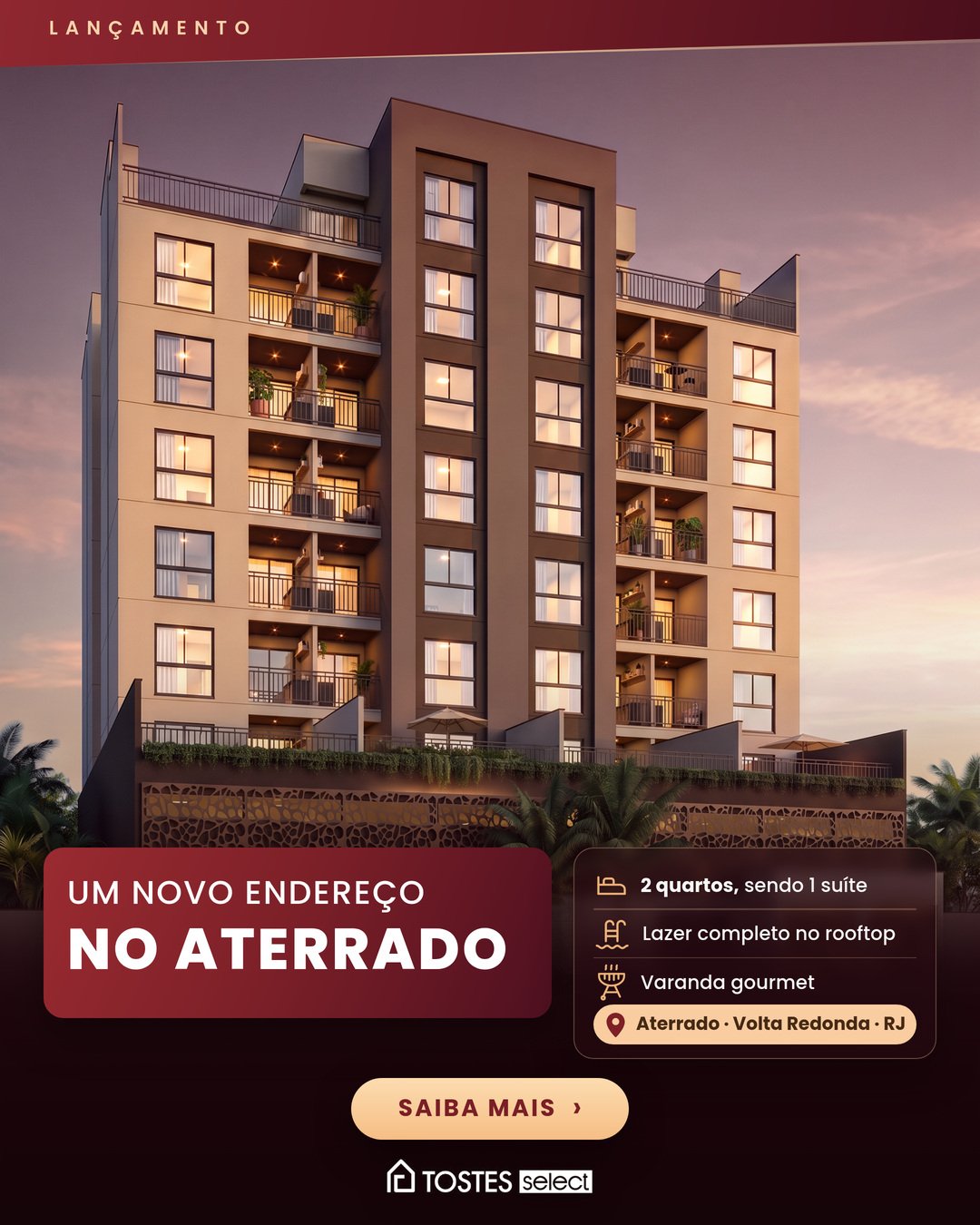 Fachada noturna do Tostes Select